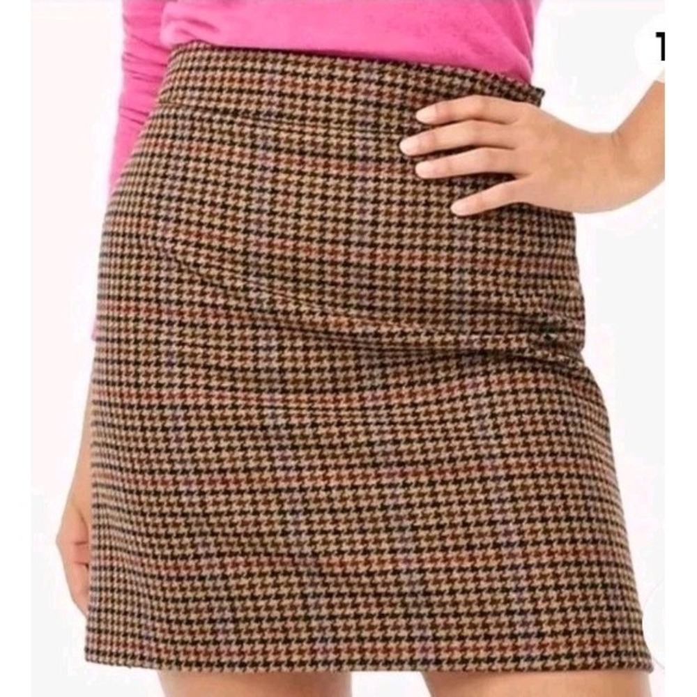 J Crew Brown Houndstooth Mini Skirt Preppy Academia Career A-line Size 2 - Picture 2 of 6